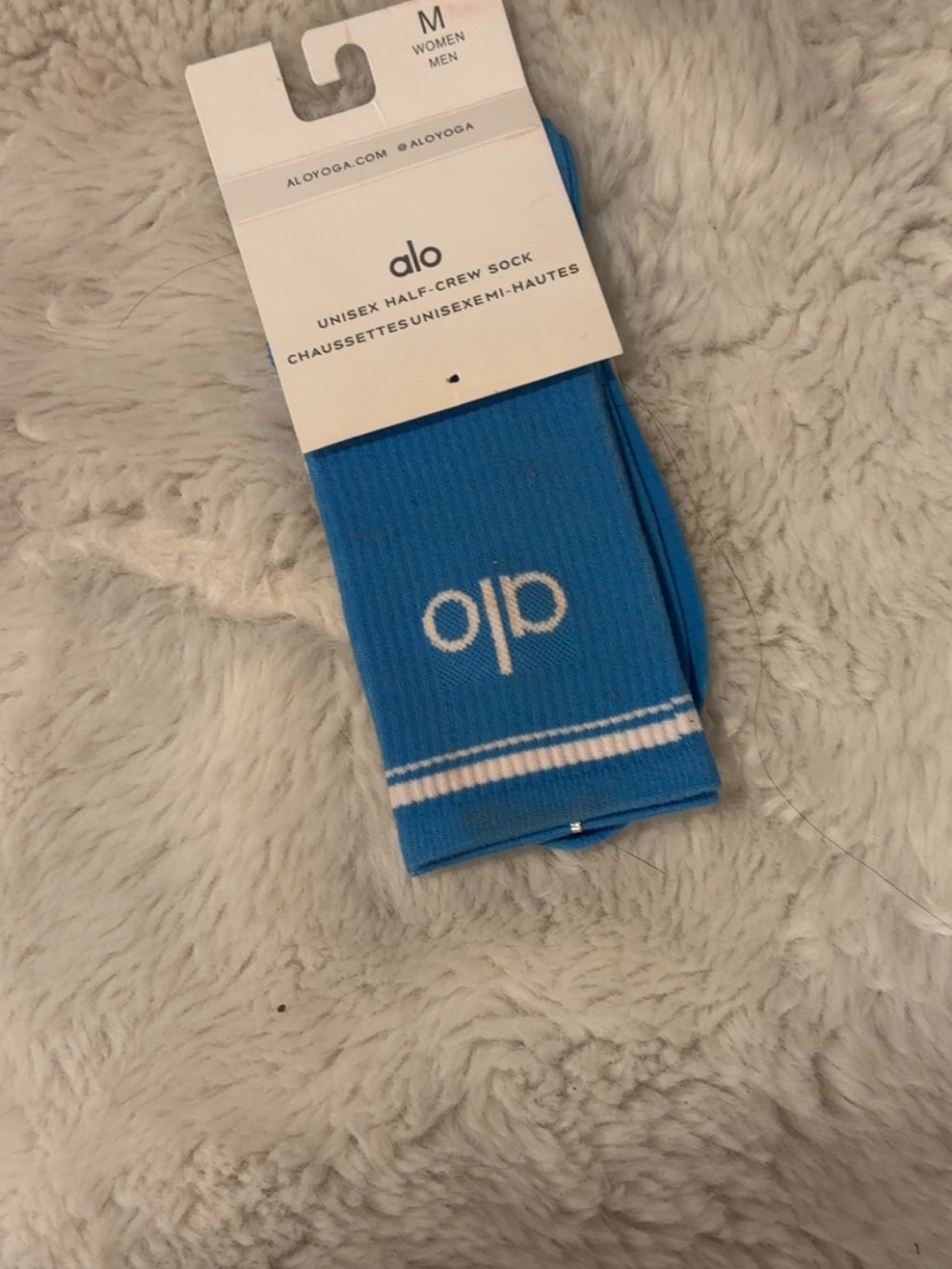 ALO Yoga Blue Half-Crew Athletic Socks with White Stripes